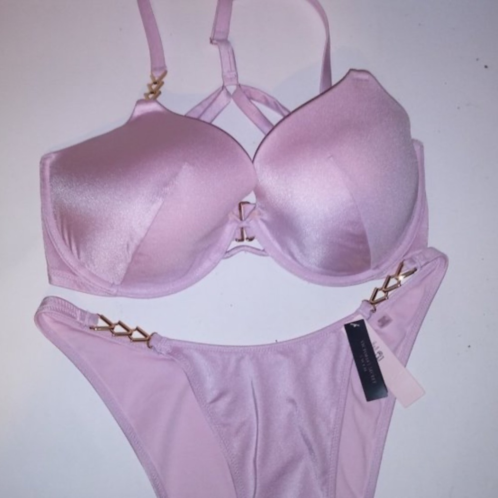 Victorias Secret Swim Light Pink Brazilian Chain Bikini NWT - Picture 4 of 5